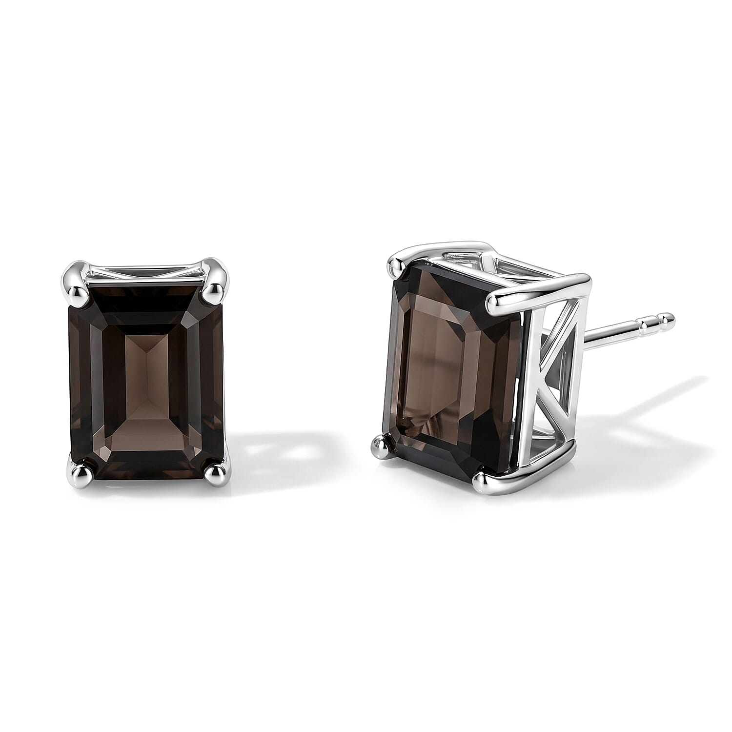 EverTrue Brazilian Smoky Quartz 53.70 ctw Bracelet (6.5In) and Solitaire Stud Earrings in Platinum Bond