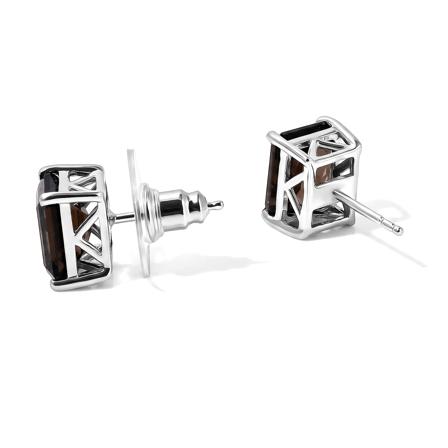 EverTrue Brazilian Smoky Quartz 53.70 ctw Bracelet (6.5In) and Solitaire Stud Earrings in Platinum Bond