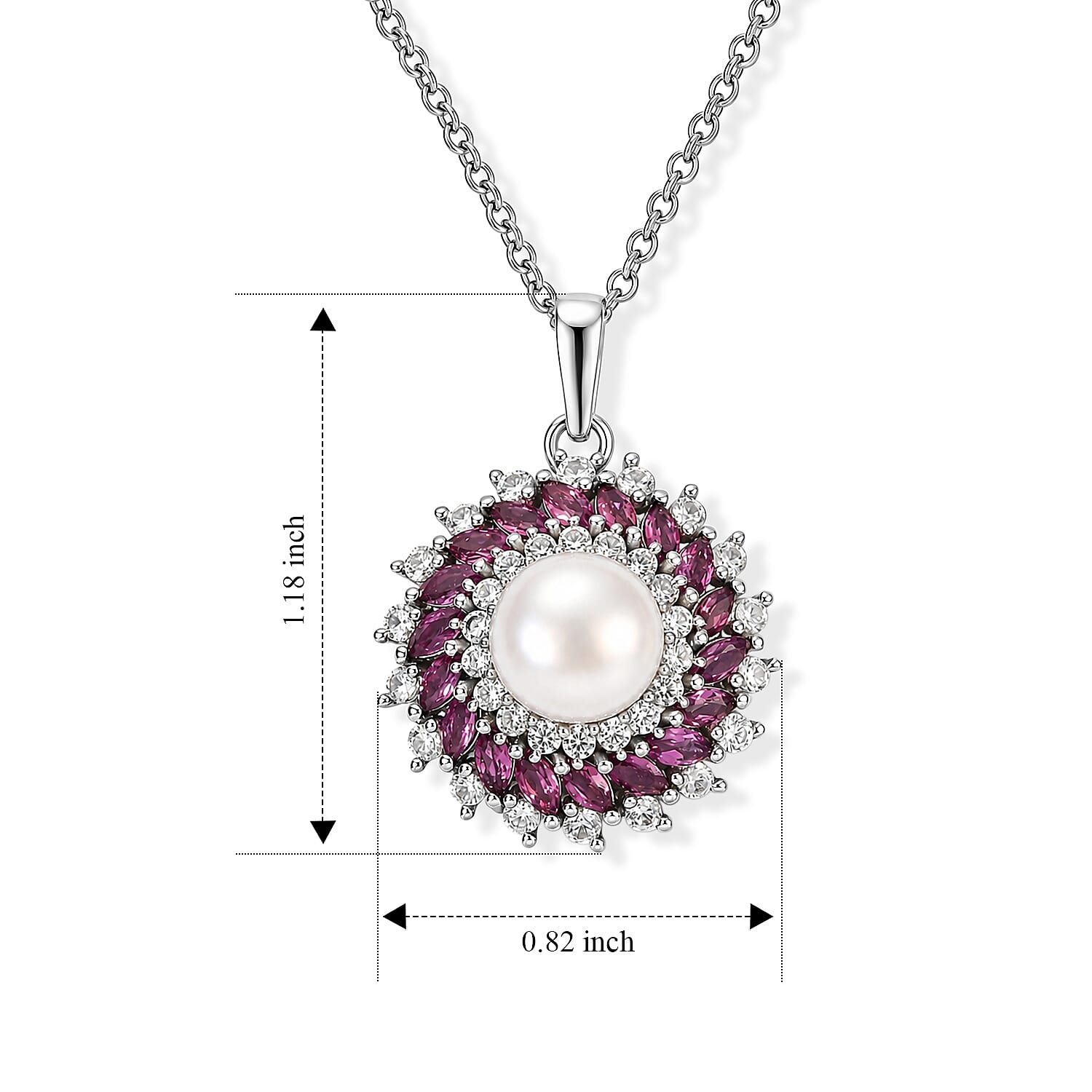 EverTrue Freshwater Pearl and Multi Gemstone 3.15 ctw Pendant in Platinum Bond with Stainless Steel Necklace (20 Inches)