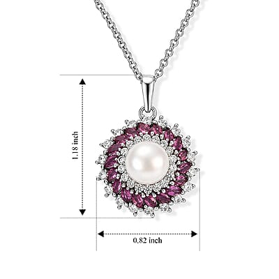 EverTrue Freshwater Pearl and Multi Gemstone 3.15 ctw Pendant in Platinum Bond with Stainless Steel Necklace (20 Inches)