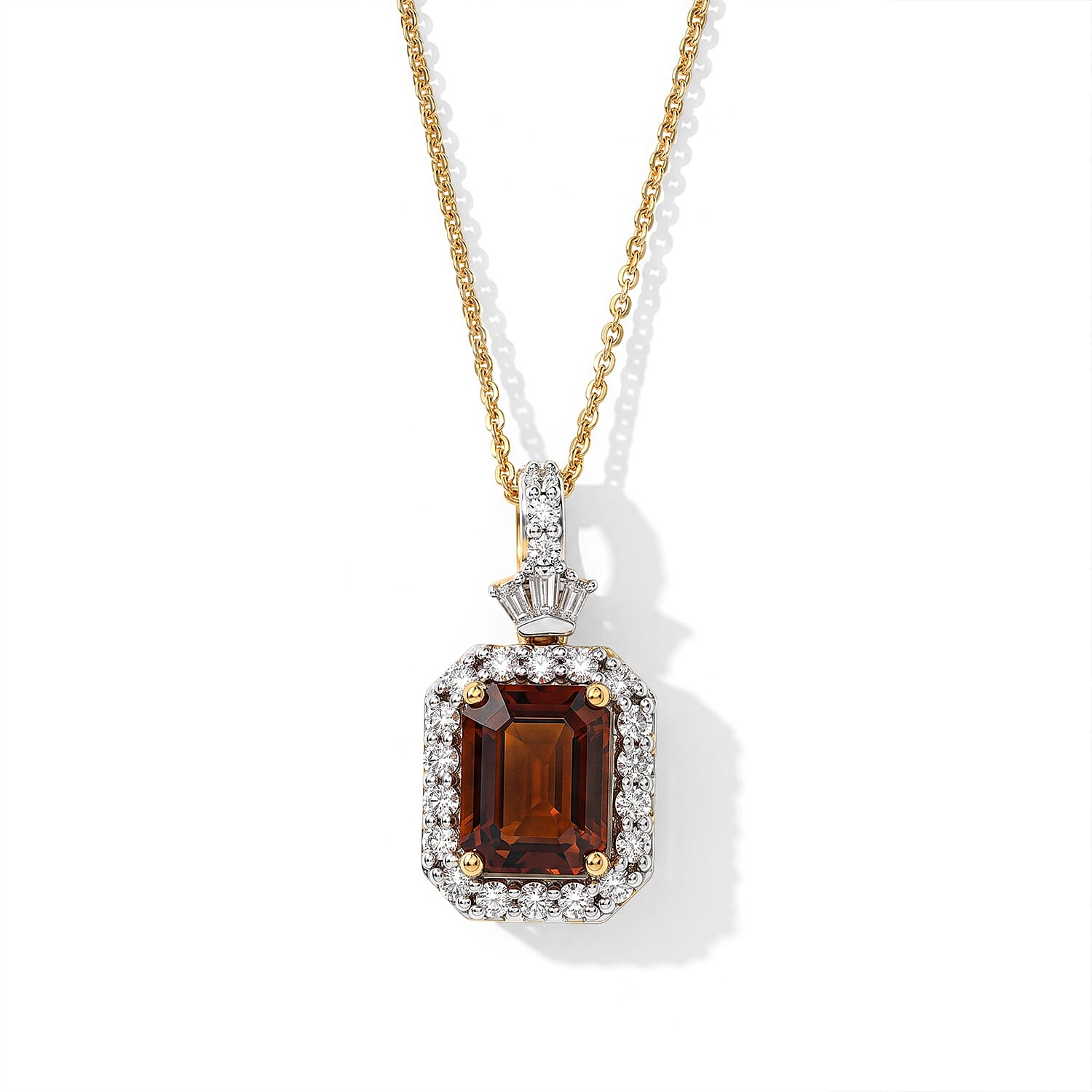 D'Joy Premium Honey Garnet and Moissanite 3.15 ctw Pendant Necklace (18 Inches) in 18K Vermeil Yellow Gold Over Sterling Silver