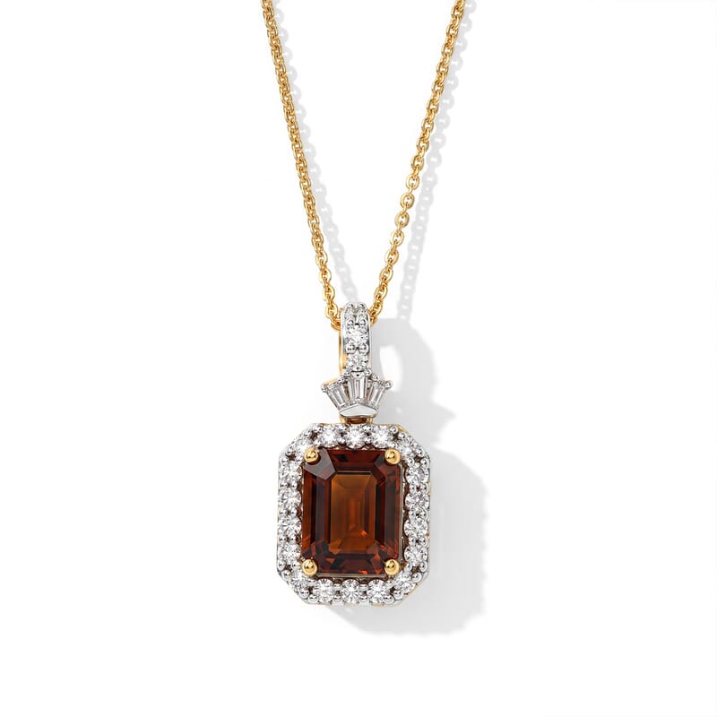 D'Joy Premium Honey Garnet and Moissanite 3.15 ctw Pendant Necklace (18 Inches) in 18K Vermeil Yellow Gold Over Sterling Silver