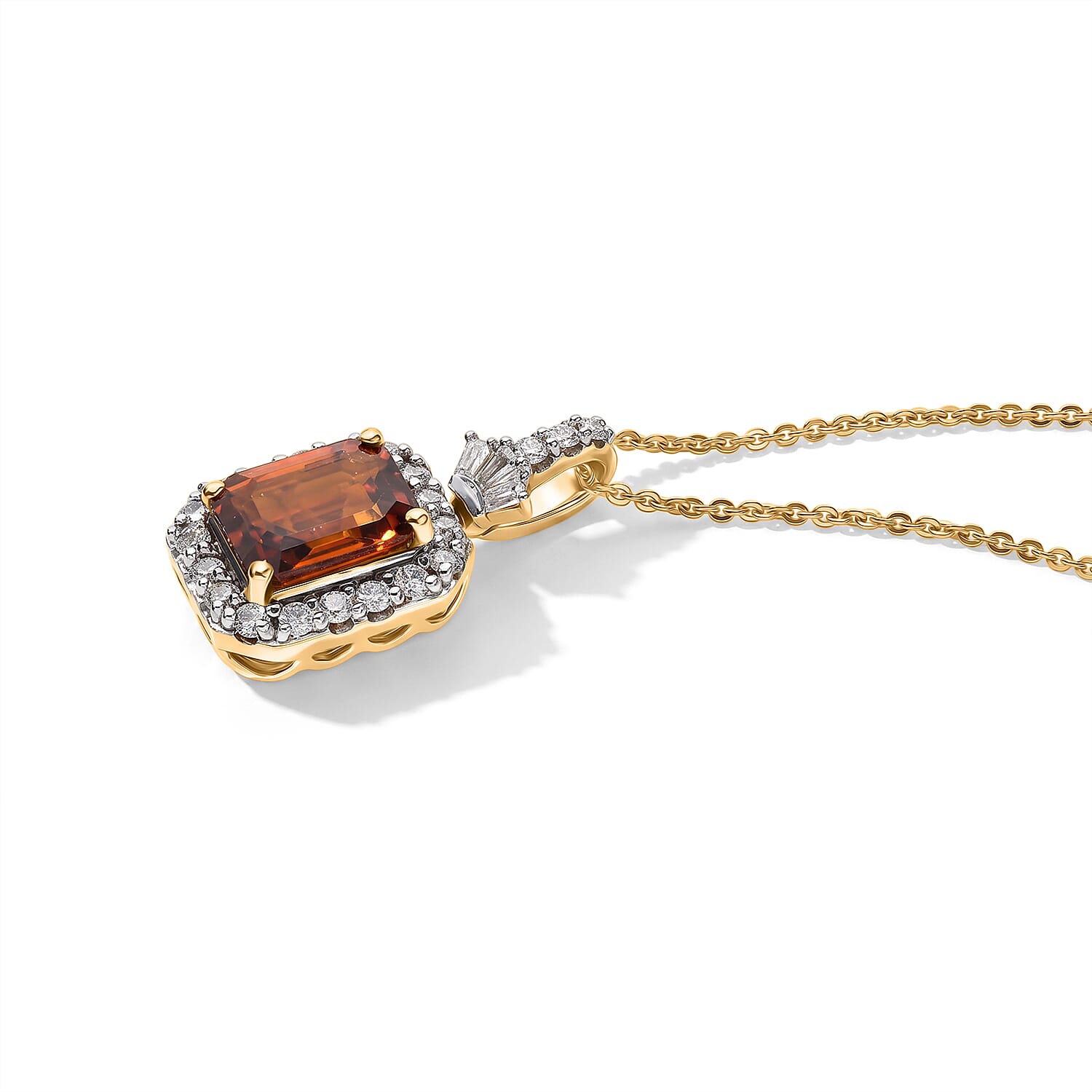 D'Joy Premium Honey Garnet and Moissanite 3.15 ctw Pendant Necklace (18 Inches) in 18K Vermeil Yellow Gold Over Sterling Silver