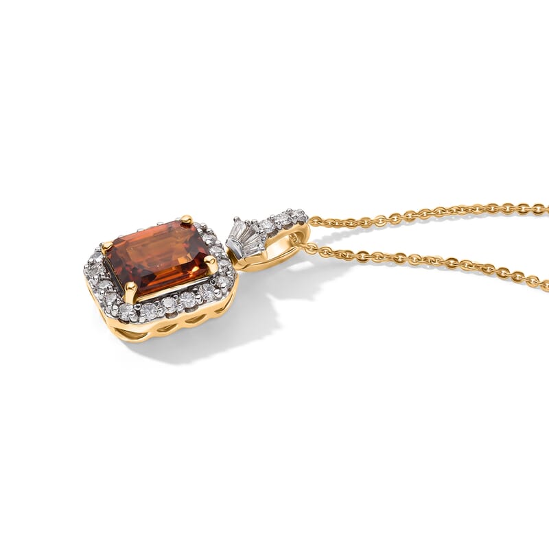 D'Joy Premium Honey Garnet and Moissanite 3.15 ctw Pendant Necklace (18 Inches) in 18K Vermeil Yellow Gold Over Sterling Silver