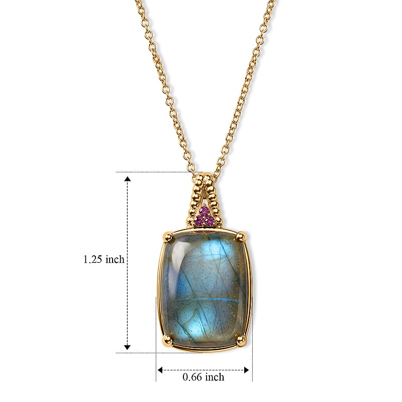 EverTrue AAA Malagasy Labradorite and Lotus Garnet 20.60 ctw Twilight Bloom Pendant in 18K Yellow Gold Plated with ION Plated YG Stainless Steel Necklace (20 Inches)