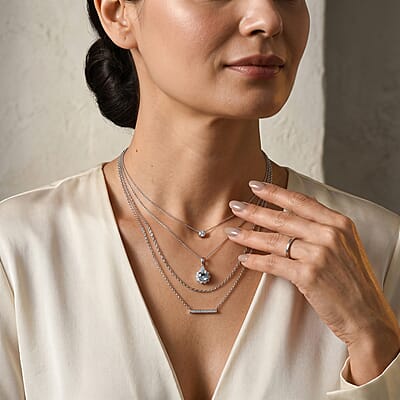 D'Joy Premium Santa Maria Aquamarine and Moissanite 1.60 ctw Pendant Necklace in Rhodium Over Sterling Silver 18 Inches