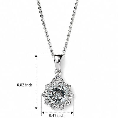 D'Joy Premium Santa Maria Aquamarine and Moissanite 1.60 ctw Pendant Necklace in Rhodium Over Sterling Silver 18 Inches