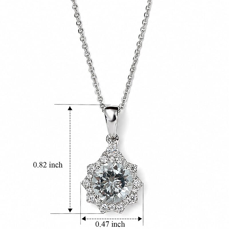 D'Joy Premium Santa Maria Aquamarine and Moissanite 1.60 ctw Pendant Necklace in Rhodium Over Sterling Silver 18 Inches