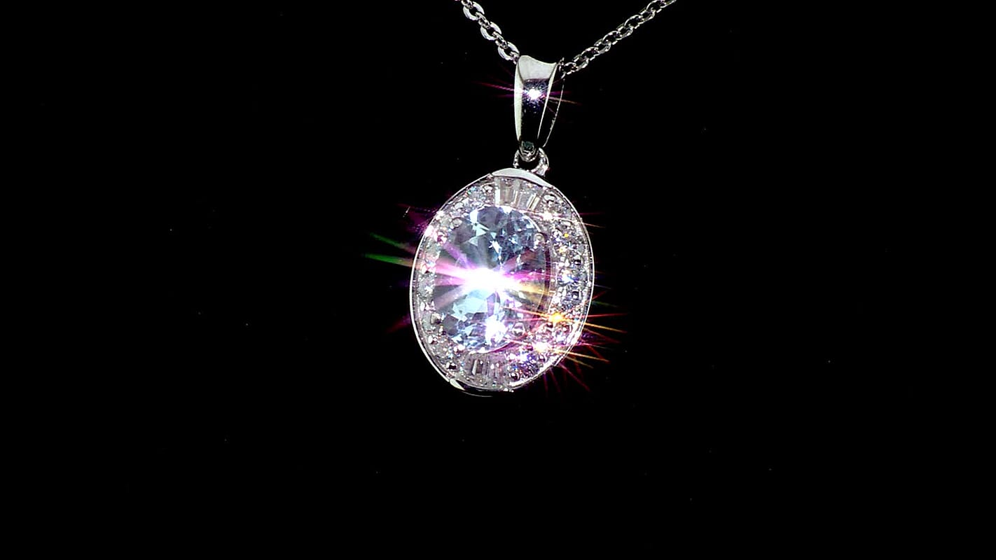 D''Joy Premium Mangoro Aquamarine, Moissanite Pendant Necklace (18 Inches) in Rhodium Over Sterling Silver 1.60 ctw