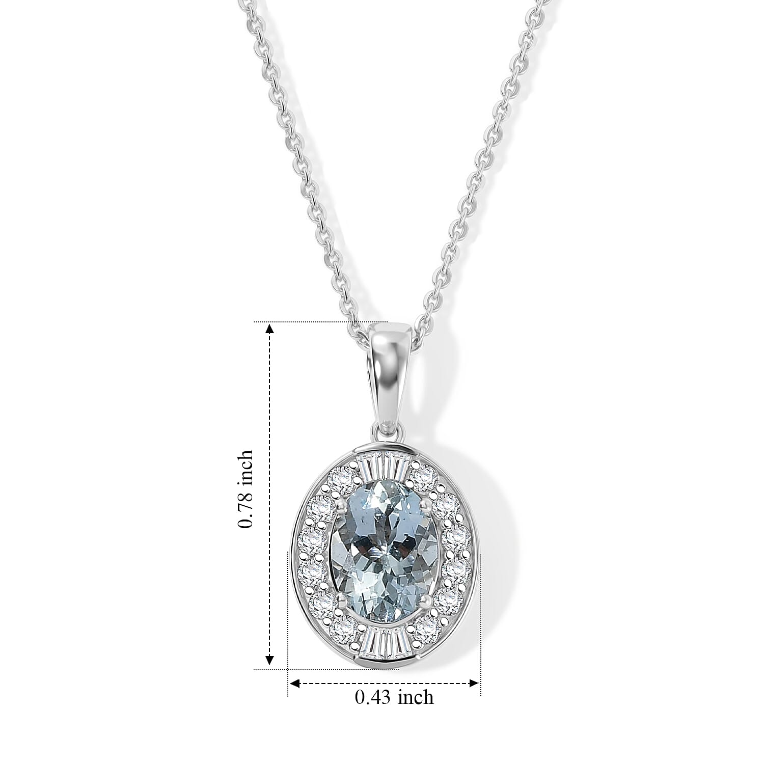 D'Joy Premium Mangoro Aquamarine and Moissanite 1.60 ctw Pendant Necklace (18 Inches) in Rhodium Over Sterling Silver