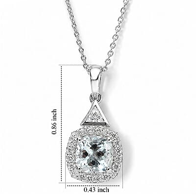 D'Joy Santa Maria Aquamarine and Moissanite 1.70 ctw Pendant Necklace in Rhodium Over Sterling Silver 18 Inches