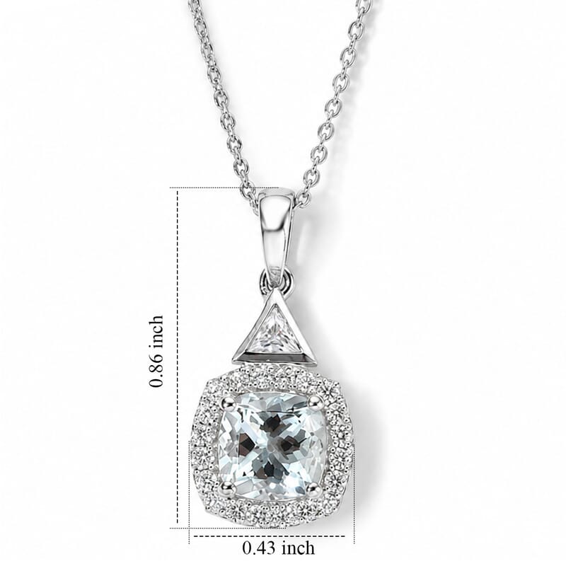 D'Joy Premium Santa Maria Aquamarine and Moissanite 1.70 ctw Pendant Necklace in Rhodium Over Sterling Silver 18 Inches