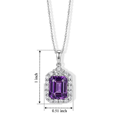 D'Joy Premium Zambian Amethyst and Moissanite 3.73 ctw Pendant Necklace in Rhodium Over Sterling Silver 18 Inches