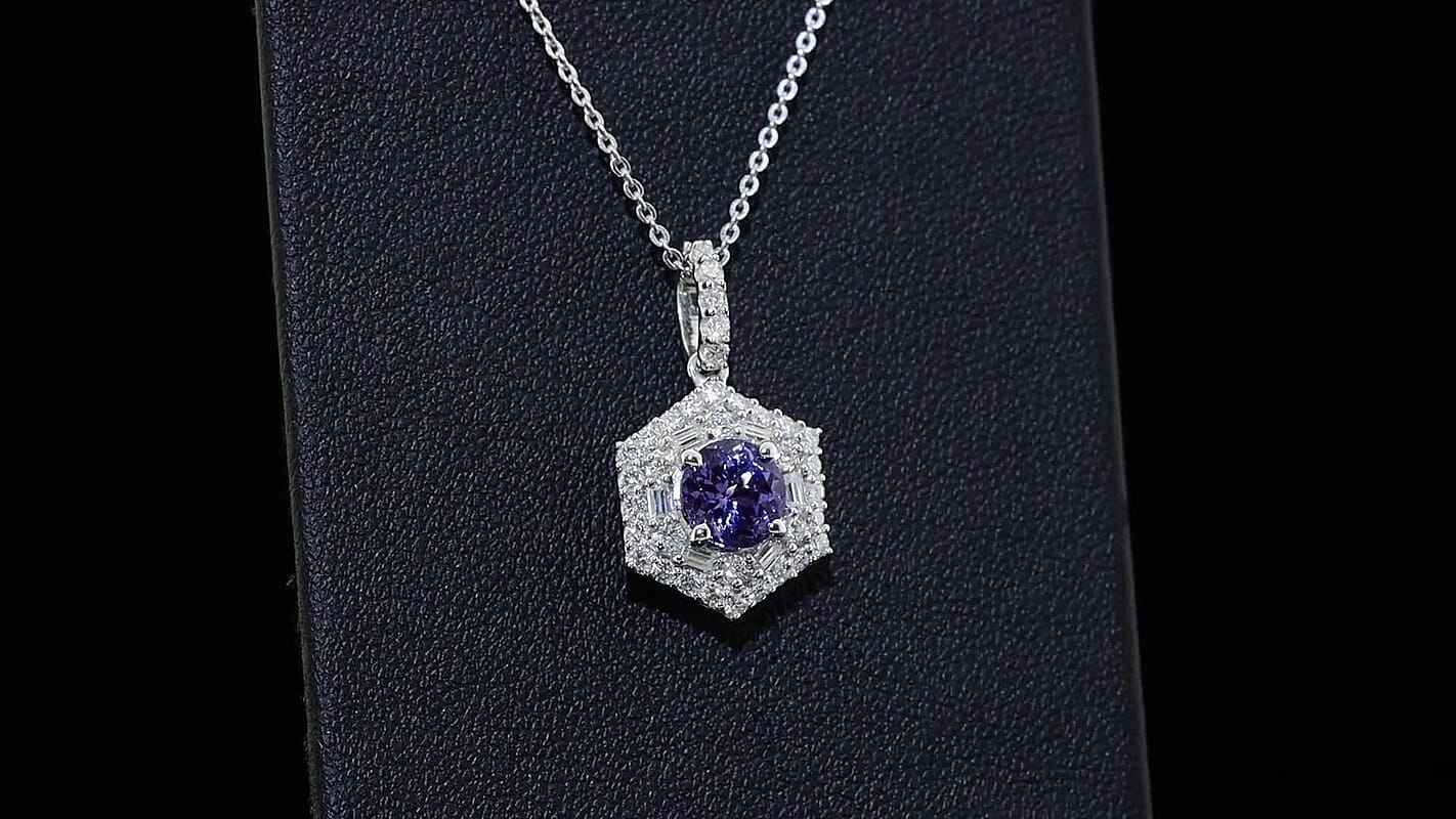 D''Joy Premium Tanzanite, Moissanite Pendant Necklace (18 Inches) in Rhodium Over Sterling Silver 1.80 ctwPendant and  Chain Set.