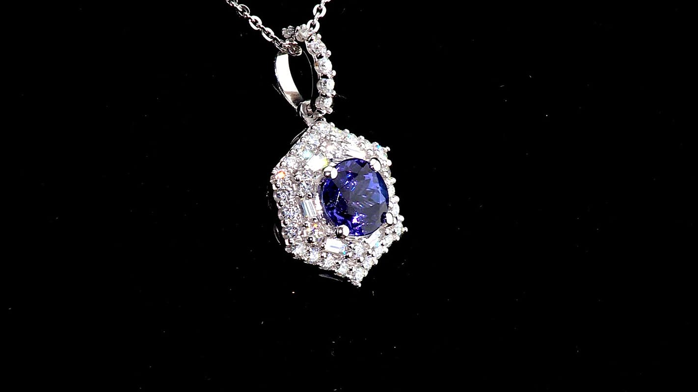 D''Joy Premium Tanzanite, Moissanite Pendant Necklace (18 Inches) in Rhodium Over Sterling Silver 1.80 ctwPendant and  Chain Set.
