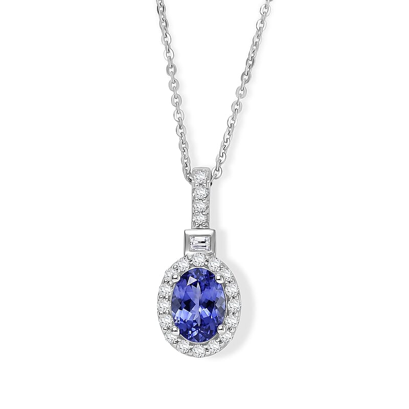 Certified & Appraised D'Joy Premium Tanzanite and Moissanite 1.50 ctw Pendant Necklace in Rhodium Over Sterling Silver 18 Inches