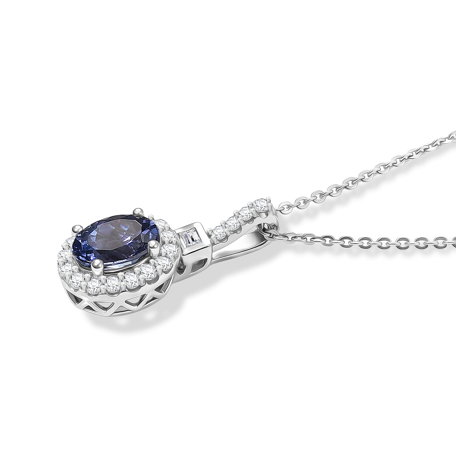 Certified & Appraised D'Joy Premium Tanzanite and Moissanite 1.50 ctw Pendant Necklace in Rhodium Over Sterling Silver 18 Inches