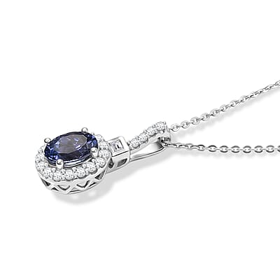 Certified & Appraised D'Joy Premium Tanzanite and Moissanite 1.50 ctw Pendant Necklace in Rhodium Over Sterling Silver 18 Inches
