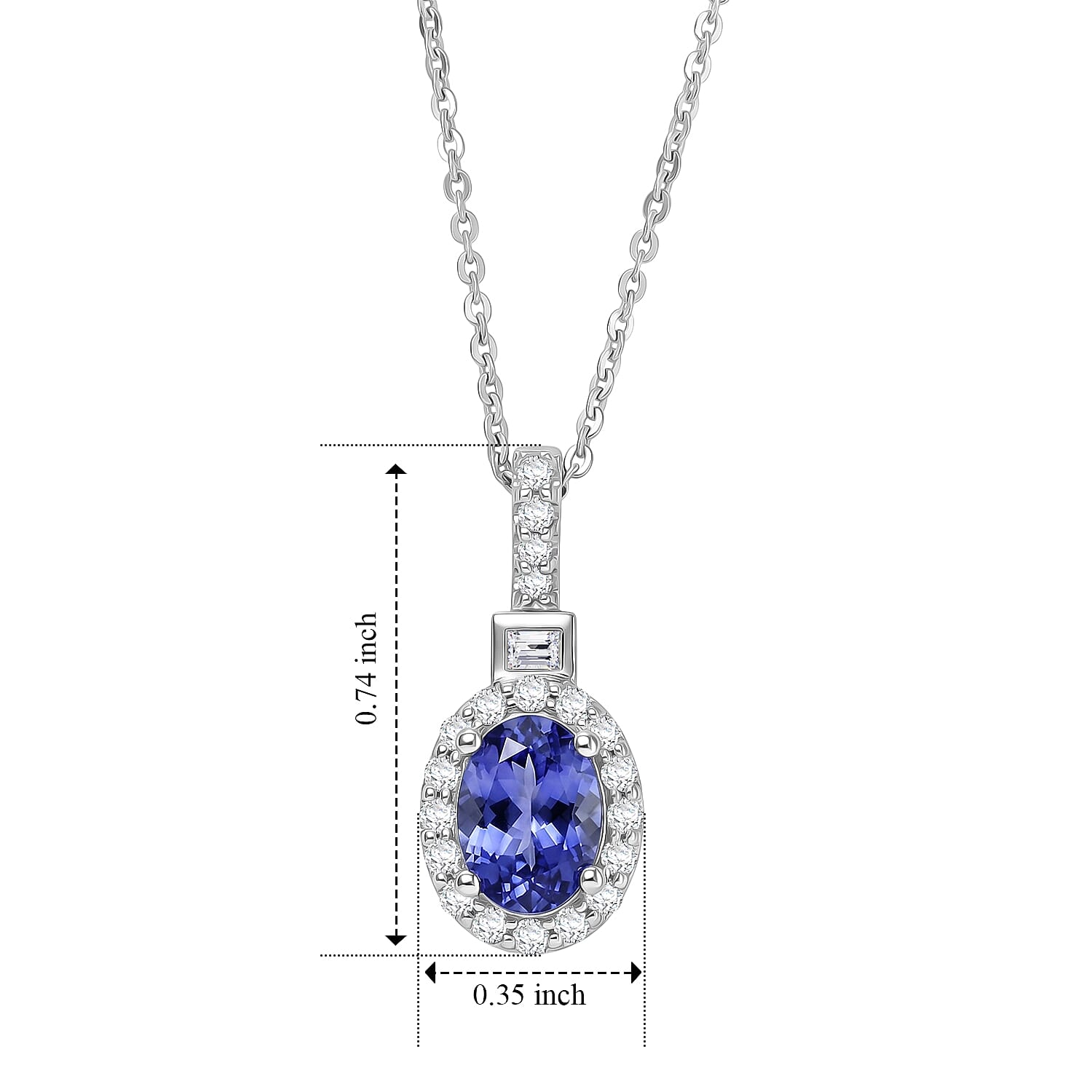 Certified & Appraised D'Joy Premium Tanzanite and Moissanite 1.50 ctw Pendant Necklace in Rhodium Over Sterling Silver 18 Inches