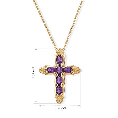 EverTrue African Amethyst 2.50 ctw Cross Pendant in 18K YG Plated with ION Plated YG Stainless Steel (20 Inches)