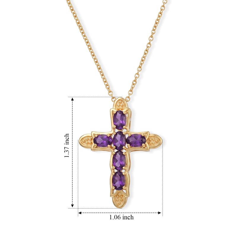 EverTrue African Amethyst 2.50 ctw Cross Pendant in 18K YG Plated with ION Plated YG Stainless Steel (20 Inches)