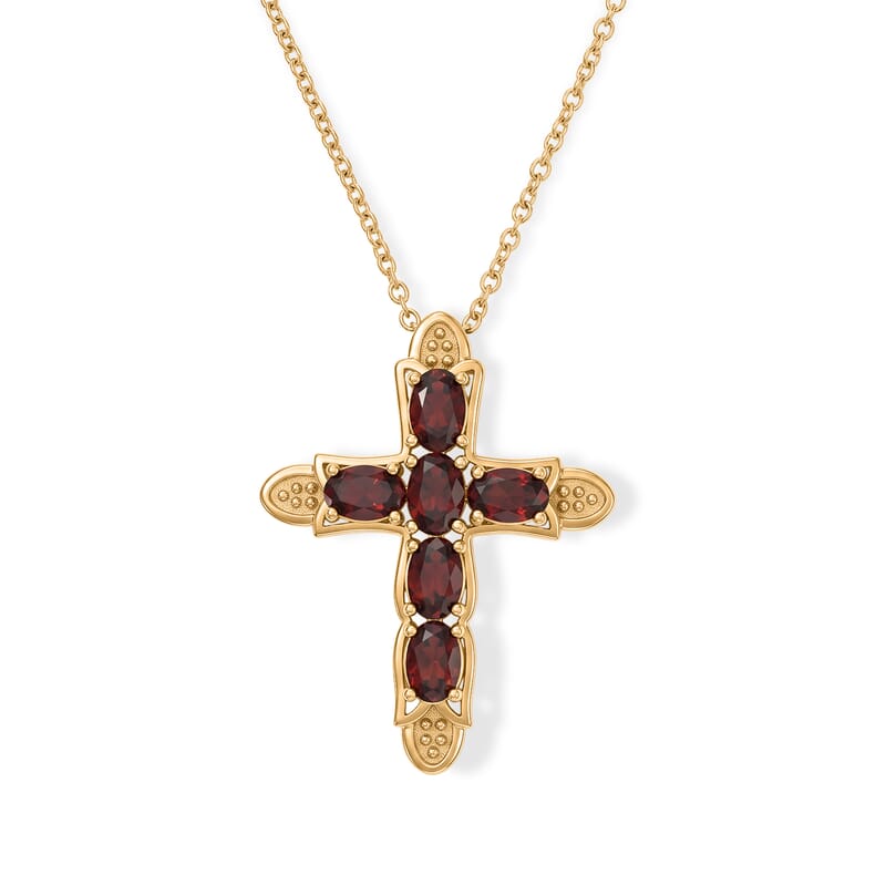 EverTrue Mozambique Garnet 3.25 ctw Pendant in 18K YG Plated with IOn Plated YG Stainless Steel Necklace 20 Inches