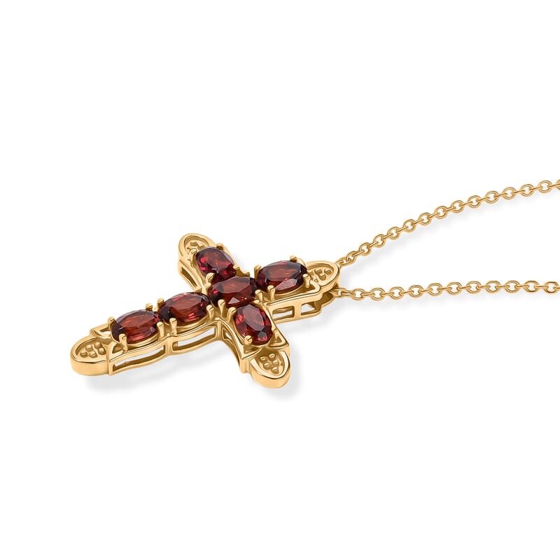 EverTrue Mozambique Garnet 3.25 ctw Pendant in 18K YG Plated with IOn Plated YG Stainless Steel Necklace 20 Inches