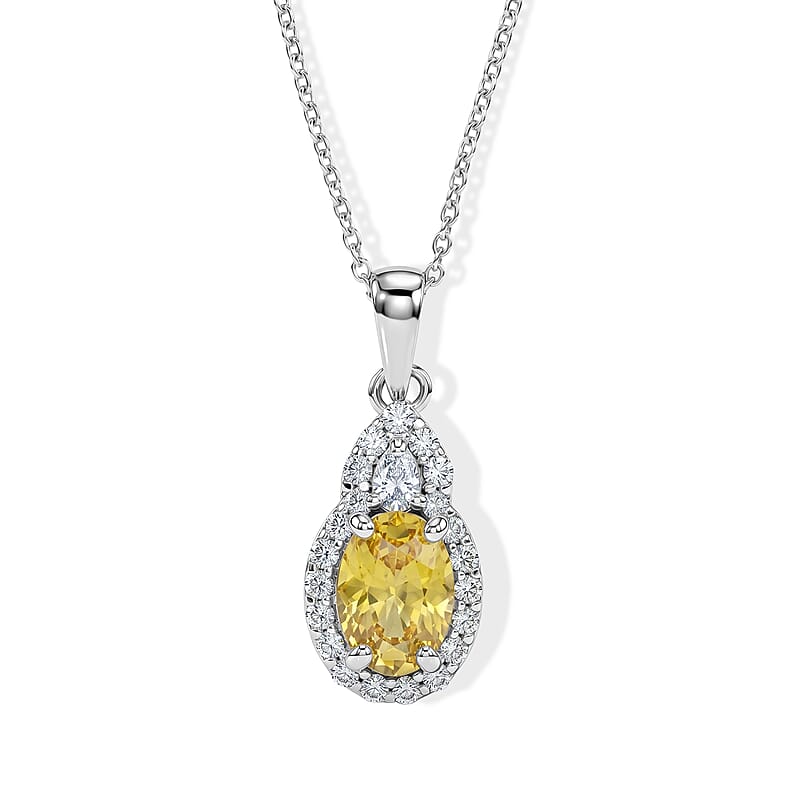 D'Joy AAA Yellow Sapphire and Moissanite 1.35 ctw Sunlit Elegance Pendant Necklace in Rhodium Over Sterling Silver 18 Inches