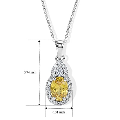 D'Joy AAA Yellow Sapphire and Moissanite 1.35 ctw Sunlit Elegance Pendant Necklace in Rhodium Over Sterling Silver 18 Inches
