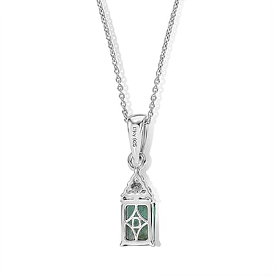 D'Joy Premium Kagem Zambian Emerald and Moissanite 1.10 ctw Royal Pendant Necklace in Rhodium Over Sterling Silver 18 Inches