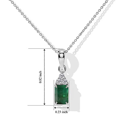 D'Joy Premium Kagem Zambian Emerald and Moissanite 1.10 ctw Royal Pendant Necklace in Rhodium Over Sterling Silver 18 Inches