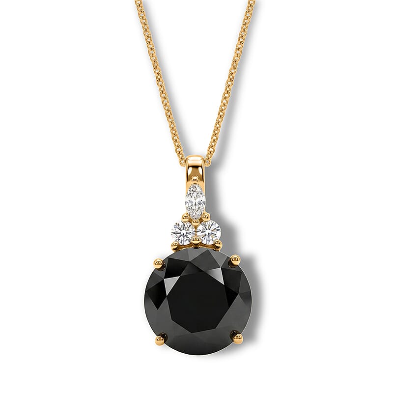 D'Joy Black and White Moissanite 4.65 ctw Black Majesty Pendant Necklace in 18K Vermeil Yellow Gold Over Sterling Silver 18 Inches