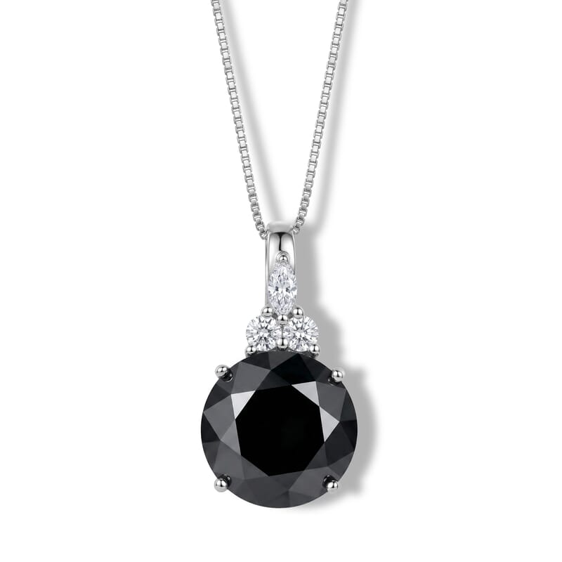 D'Joy Black and White Moissanite 4.65 ctw Black Majesty Pendant Necklace in Rhodium Over Sterling Silver 18 Inches