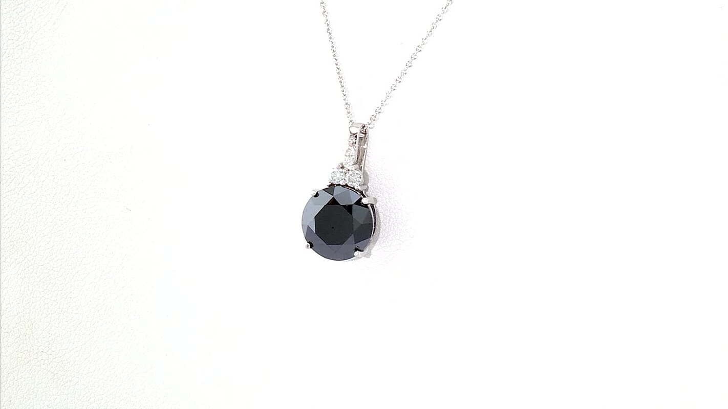 D'Joy Black and White Moissanite (Rnd 11.25 mm) Black Majesty Pendant Necklace (18 Inches) in 18K Vermeil YG Over Sterling Silver 4.65 ctw