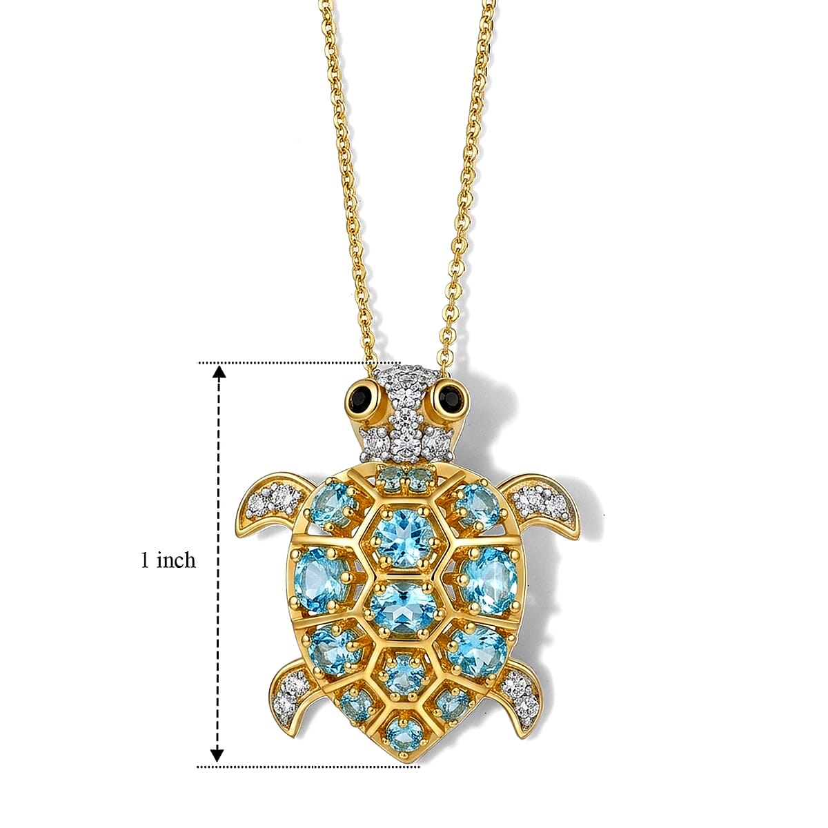 D'Joy Premium Betroka Blue Apatite and White Zircon 2.00 ctw Guardian Turtle Pendant Necklace (20 Inches) in 18K Vermeil Yellow Gold Over Sterling Silver image number 4