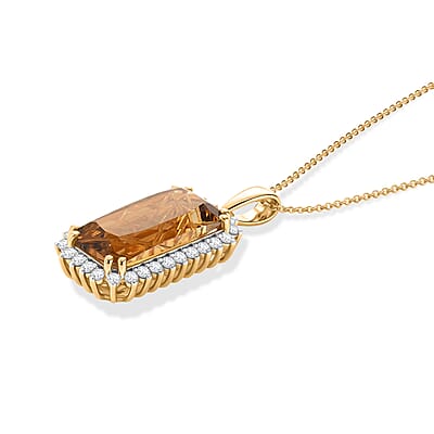 D'Joy Brazilian Citrine, White Zircon 11.75 ctw Pendant Necklace (20 inches) in 18K Vermeil Yellow Gold Over Sterling Silver