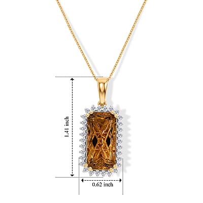 D'Joy Brazilian Citrine, White Zircon 11.75 ctw Pendant Necklace (20 inches) in 18K Vermeil Yellow Gold Over Sterling Silver