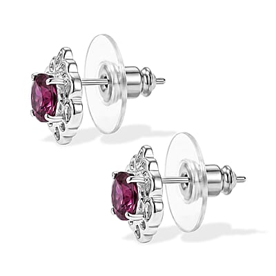 EverTrue Orissa Rhodolite Garnet 4.50 ctw Earrings and Cross Pendant Necklace (20 Inches) in Stainless Steel