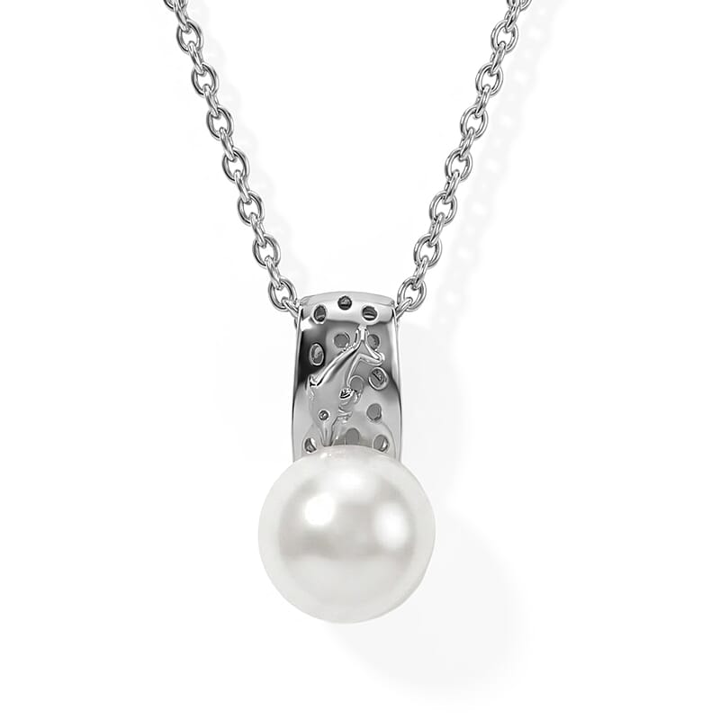 EverTrue Freshwater Pearl Pendant in Platinum Bond with Stainless Steel Necklace (20 Inches)