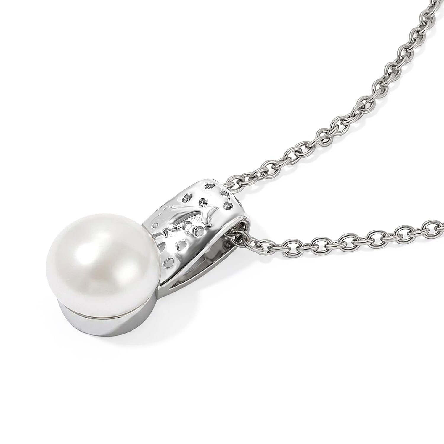 EverTrue Freshwater Pearl Pendant in Platinum Bond with Stainless Steel Necklace (20 Inches)