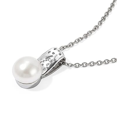EverTrue Freshwater Pearl Pendant in Platinum Bond with Stainless Steel Necklace (20 Inches)
