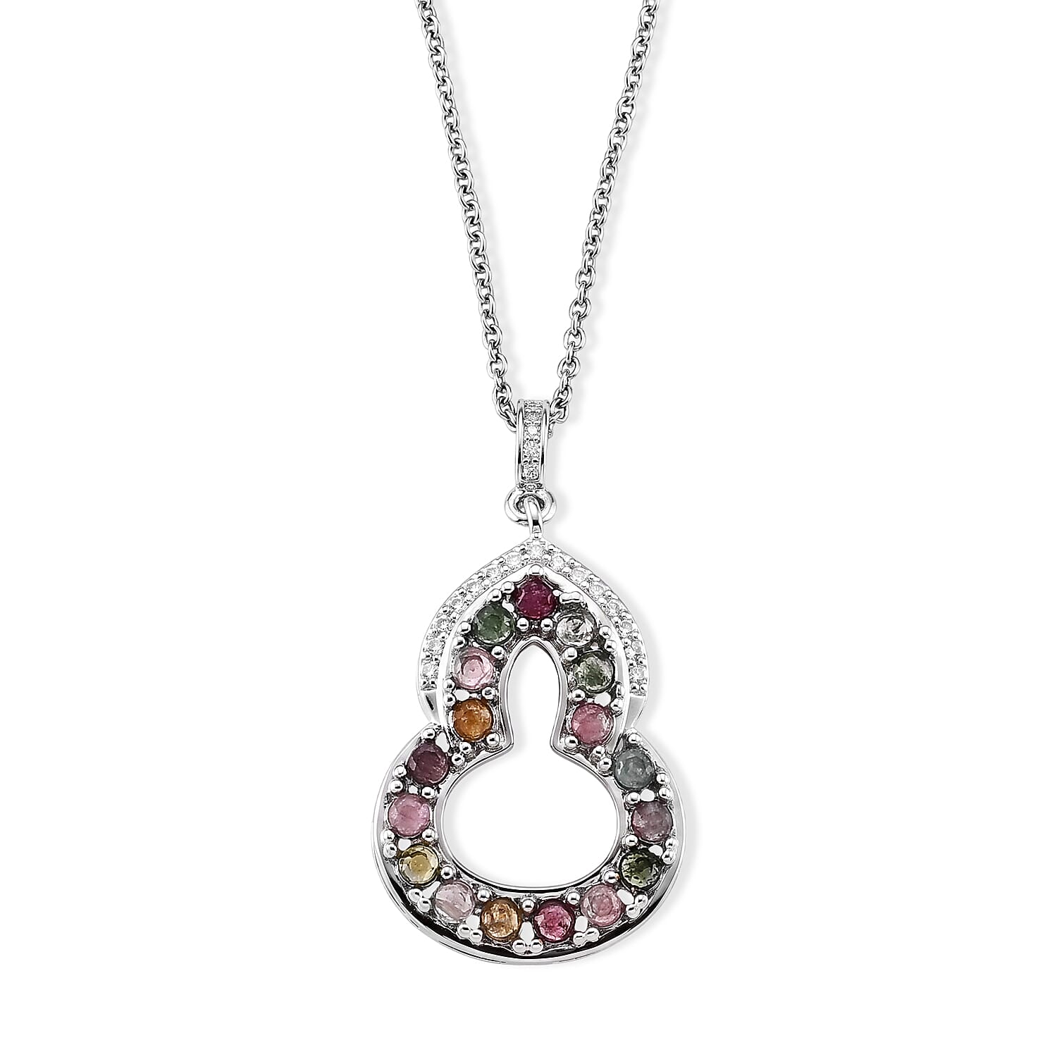 Multi-Tourmaline and Simulated Diamond 8.00 ctw Pendant in Silvertone with Stainless Steel Necklace (20 Inches)