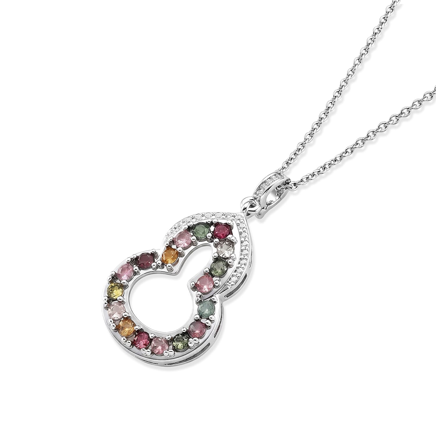 Multi-Tourmaline and Simulated Diamond 8.00 ctw Pendant in Silvertone with Stainless Steel Necklace (20 Inches)