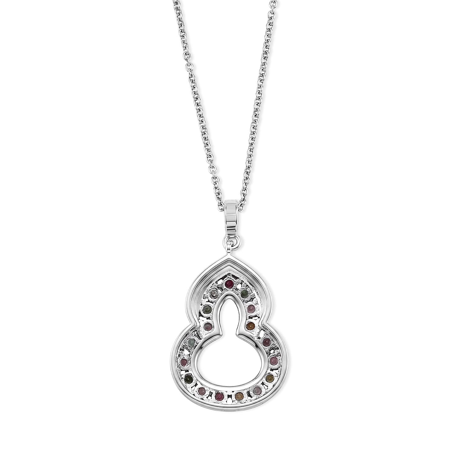 Multi-Tourmaline and Simulated Diamond 8.00 ctw Pendant in Silvertone with Stainless Steel Necklace (20 Inches)