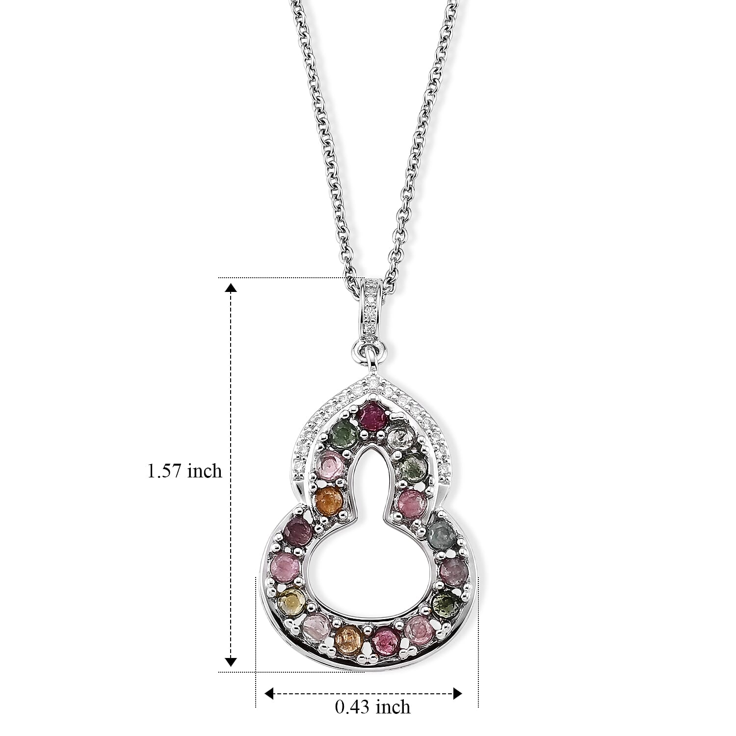 Multi-Tourmaline and Simulated Diamond 8.00 ctw Pendant in Silvertone with Stainless Steel Necklace (20 Inches)