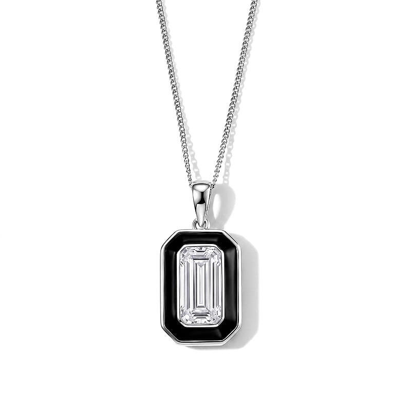 D'Joy Moissanite and Black Jade (D) 5.10 ctw Pendant Necklace in Rhodium Over Sterling Silver 18 Inches