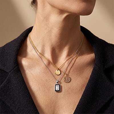 D'Joy Moissanite and Black Jade (D) 5.10 ctw Pendant Necklace in Rhodium Over Sterling Silver 18 Inches