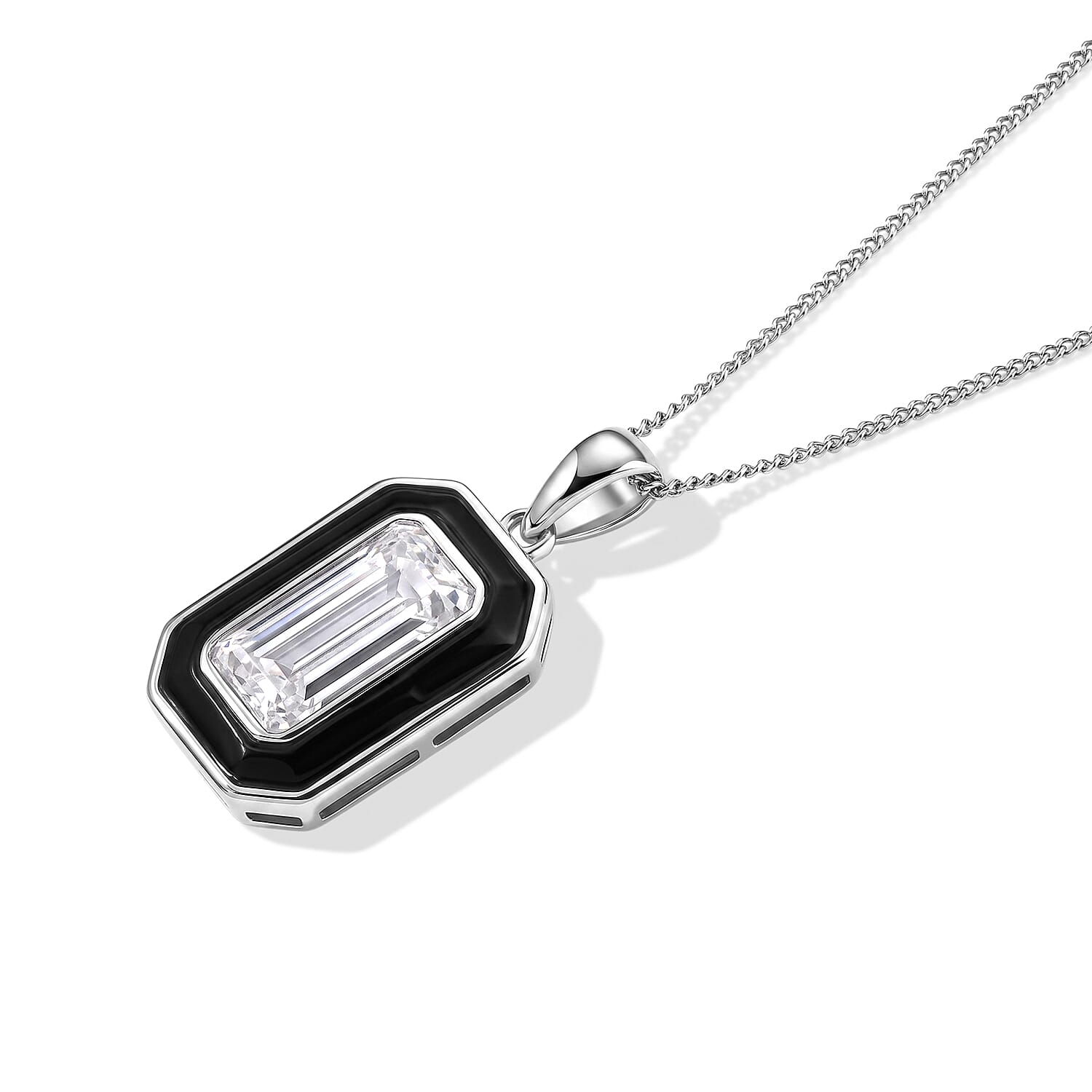 D'Joy Moissanite and Black Jade (D) 5.10 ctw Pendant Necklace in Rhodium Over Sterling Silver 18 Inches