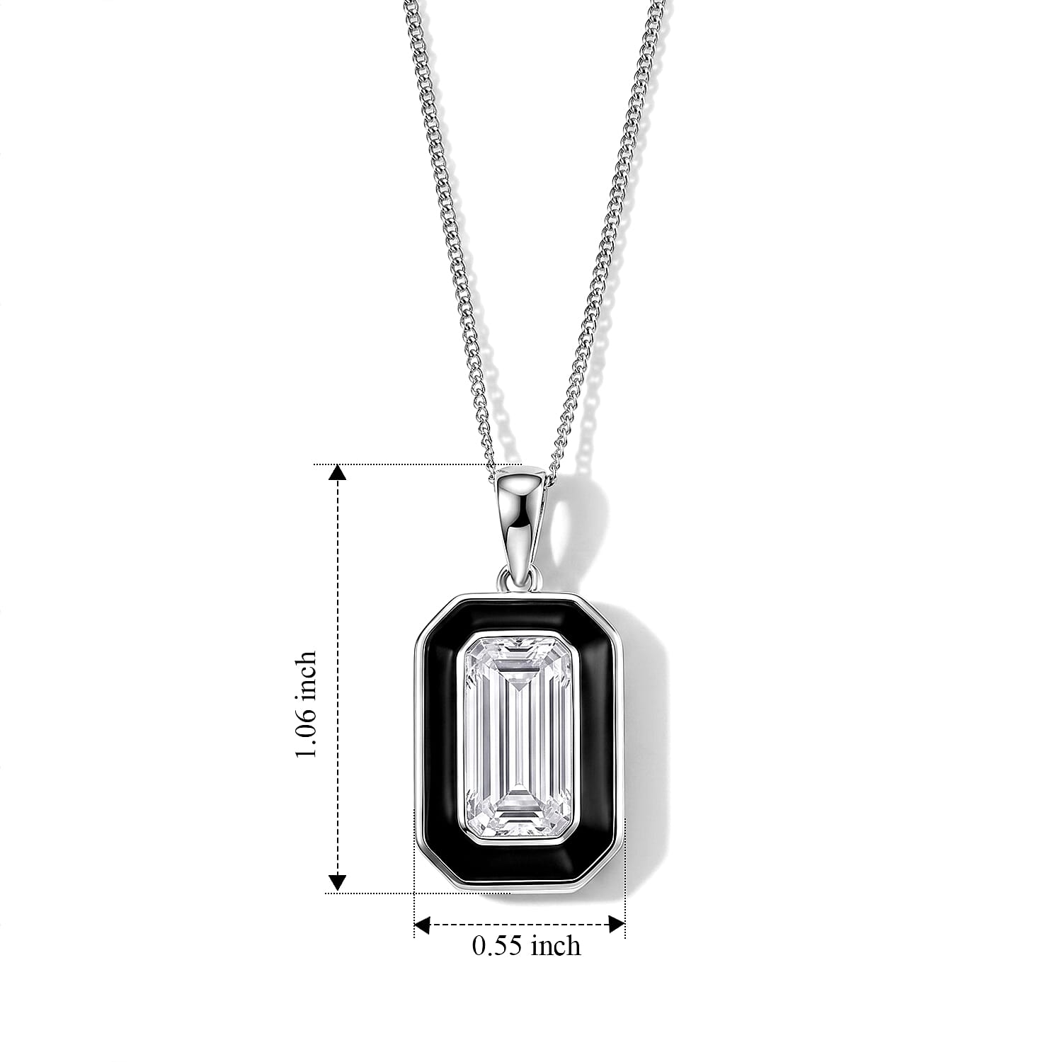 D'Joy Moissanite and Black Jade (D) 5.10 ctw Pendant Necklace in Rhodium Over Sterling Silver 18 Inches