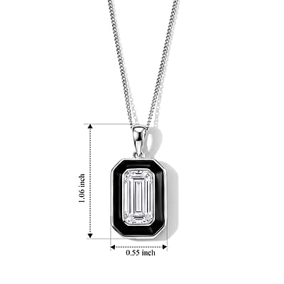 D'Joy Moissanite and Black Jade (D) 5.10 ctw Pendant Necklace in Rhodium Over Sterling Silver 18 Inches